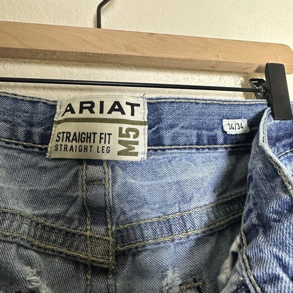 Ariat M5 Denim Jean Pant Men 34x34 Straight Leg Fit Western Distressed Bootcut - Picture 4 of 14